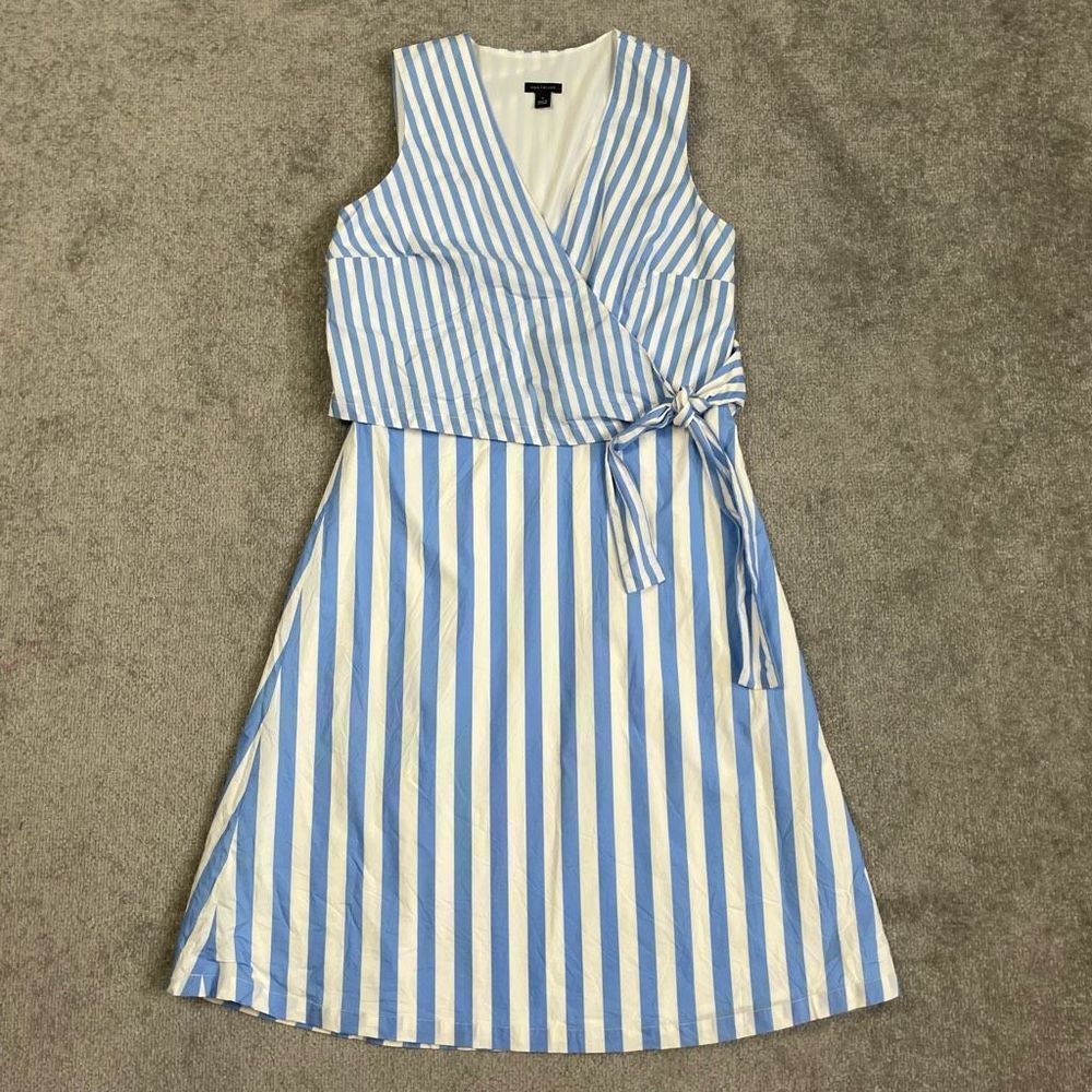 Ann Taylor Striped Blue White Wrap Belted Mini Dress